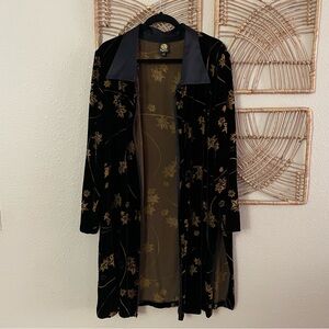 Vintage Anne Namba Velvet Burnout Silk Kimono Long Cardigan Asian Luxe Sz XL B26